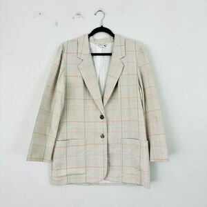 Kenneth Mitchell Cream Plaid Tailored Blazer Y2K Women’s Size 12